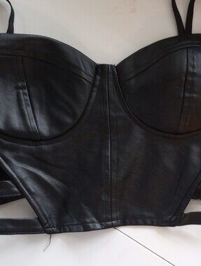 Say What? Black Faux Leather Bustier Crop Top